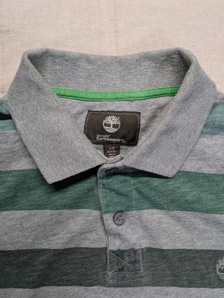 Timberland Striped Polo Shirt Green Grey imagen 3